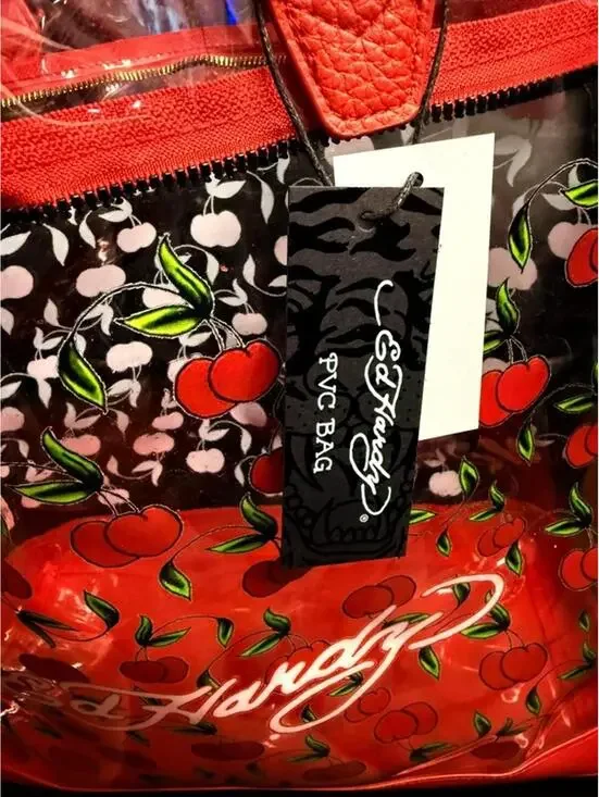 Ed Hardy Clear Cherry Tote Bag Large PVC Swim Beach Bag w Pouch NWT Y2K - Picture 9 of 9